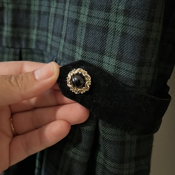 Plus size VTG Miss Dorby Dress Velvet Collar Green Navy Plaid Pleated (24WP) - Picture 4 of 10